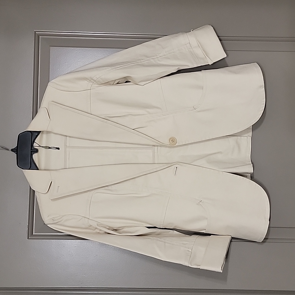 Long khaki dress blazer with pockets